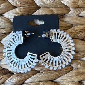 Elegant Gold and White Hoop Earrings